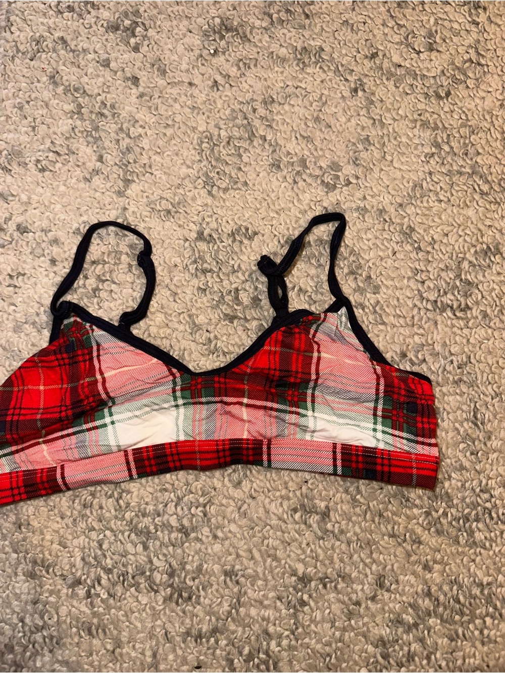 aerie Red Plaid Bralette with Black Trim